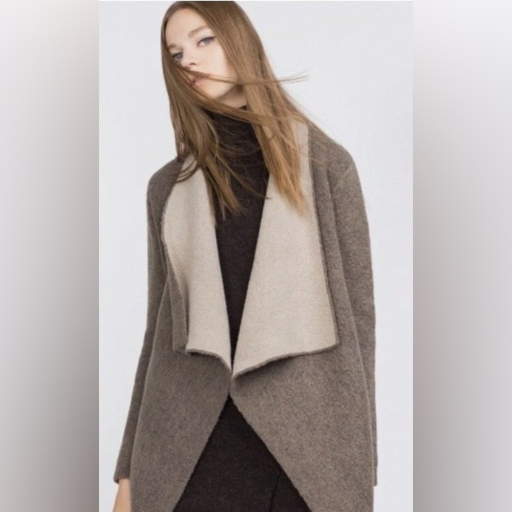 ZARA Knit Two-Tone Waterfall Cardigan